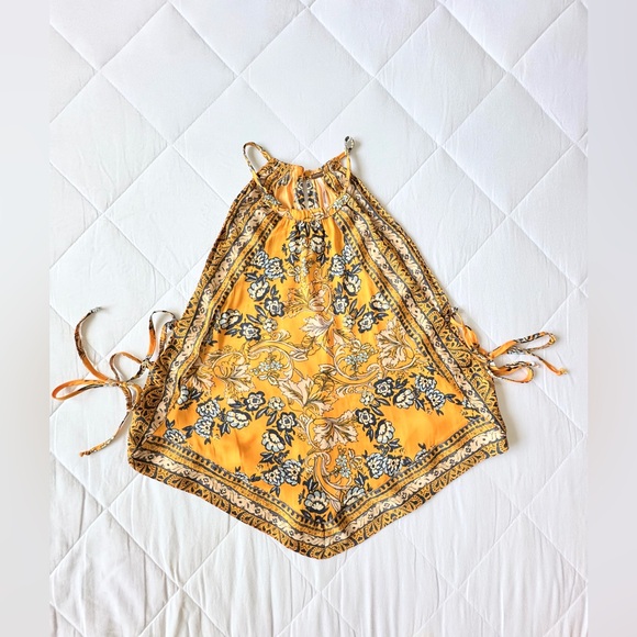 Free People Sofia Floral Print Halter Crop Top - Golden Yellow - XS - Picture 6 of 11